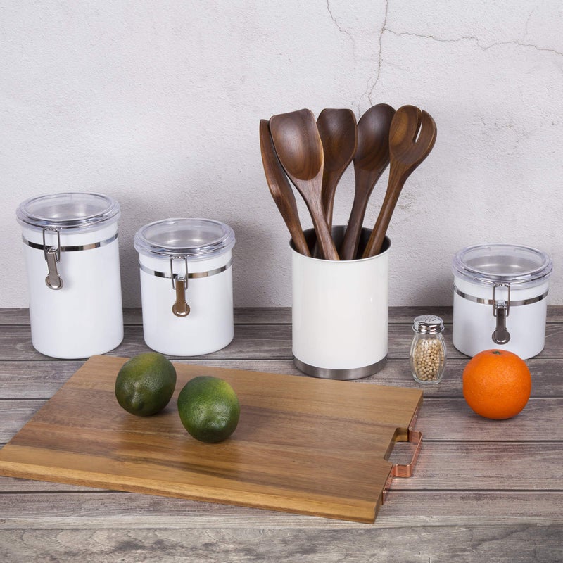 Creative Home Heavy Gauge Weighted Base Stainless Steel Tool Crock Utensil Holder Flatware Organizer  Large  5"" Diam. x 6.3"" H (White) - Image 4