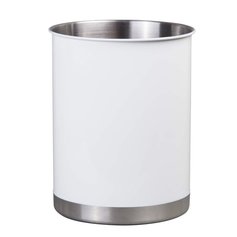 Creative Home Heavy Gauge Weighted Base Stainless Steel Tool Crock Utensil Holder Flatware Organizer  Large  5"" Diam. x 6.3"" H (White) - Image 1