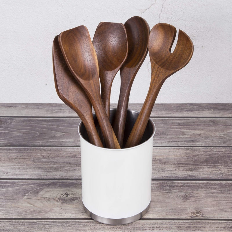 Creative Home Heavy Gauge Weighted Base Stainless Steel Tool Crock Utensil Holder Flatware Organizer  Large  5"" Diam. x 6.3"" H (White) - Image 3