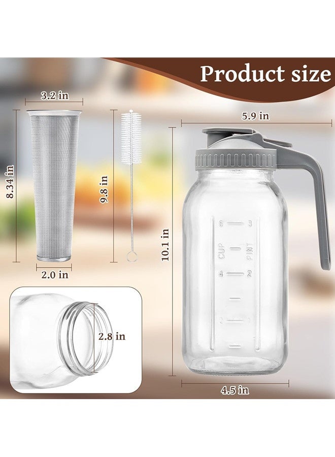 Osowake Cold Brew Coffee Maker 64 oz (2 Quart / 1.9 Liter) Mason Jar - Wide Mouth Pitcher with Handle & Stainless Steel Filter for Coffee, Iced Tea, Sun Tea, Lemonade, and Homemade Fruit Drinks - Image 3
