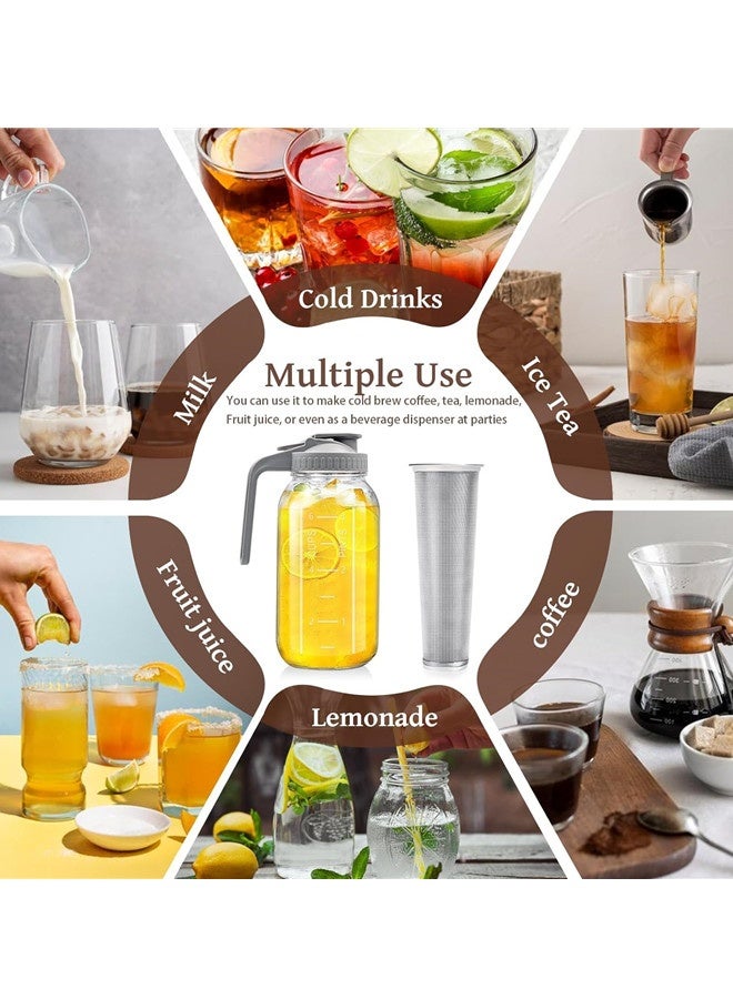 Osowake Cold Brew Coffee Maker 64 oz (2 Quart / 1.9 Liter) Mason Jar - Wide Mouth Pitcher with Handle & Stainless Steel Filter for Coffee, Iced Tea, Sun Tea, Lemonade, and Homemade Fruit Drinks - Image 4