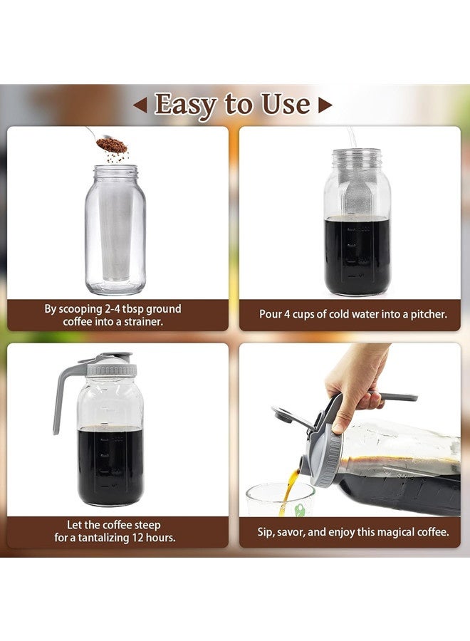 Osowake Cold Brew Coffee Maker 64 oz (2 Quart / 1.9 Liter) Mason Jar - Wide Mouth Pitcher with Handle & Stainless Steel Filter for Coffee, Iced Tea, Sun Tea, Lemonade, and Homemade Fruit Drinks - Image 5