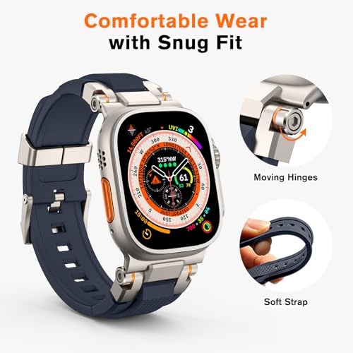 amBand Bands Compatible with Apple Watch Ultra 3/2/1 49mm, M1 Sport Series Rugged Durable Strap with Metal Connector to Match Ultra's Titanium Case for iWatch 49 mm Men Titanium/Navy Blue - Image 4