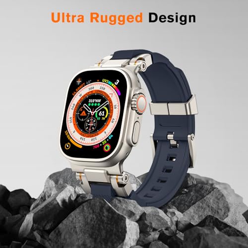 amBand Bands Compatible with Apple Watch Ultra 3/2/1 49mm, M1 Sport Series Rugged Durable Strap with Metal Connector to Match Ultra's Titanium Case for iWatch 49 mm Men Titanium/Navy Blue - Image 2