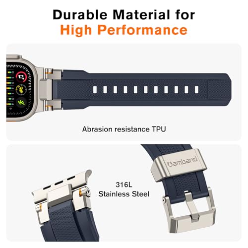 amBand Bands Compatible with Apple Watch Ultra 3/2/1 49mm, M1 Sport Series Rugged Durable Strap with Metal Connector to Match Ultra's Titanium Case for iWatch 49 mm Men Titanium/Navy Blue - Image 3