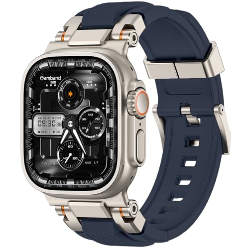 amBand Bands Compatible with Apple Watch Ultra 3/2/1 49mm, M1 Sport Series Rugged Durable Strap with Metal Connector to Match Ultra's Titanium Case for iWatch 49 mm Men Titanium/Navy Blue - Image 1