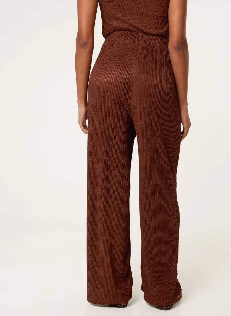 Blue Vanilla Crinkle Elasticated Waist Wide Leg Trousers