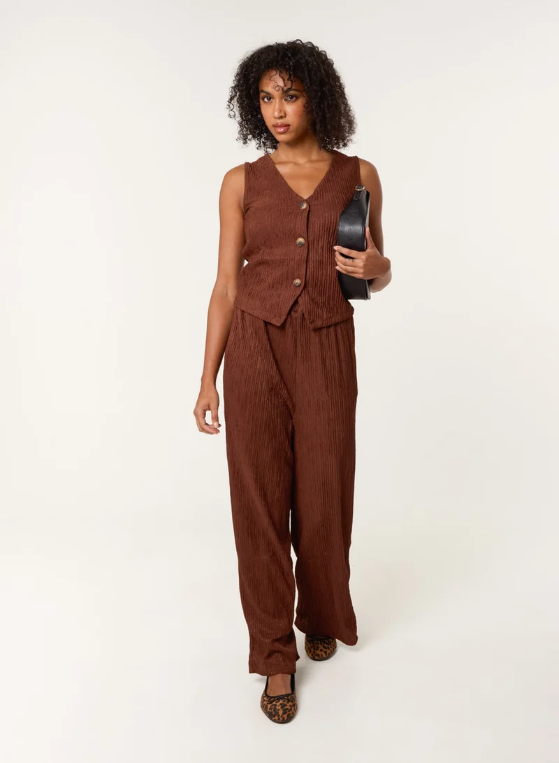 Blue Vanilla Crinkle Elasticated Waist Wide Leg Trousers