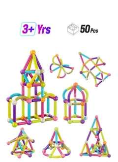 PicassoTiles 50 Pcs Magnetic Building Stick Block Construction Set With Storage Bin Colorful 3D Stem Toy Blocks Bar Balls & Rods Montessori Educational For All Ages Puzzle Toy For Boys & Girls Ptx50  - Image 1