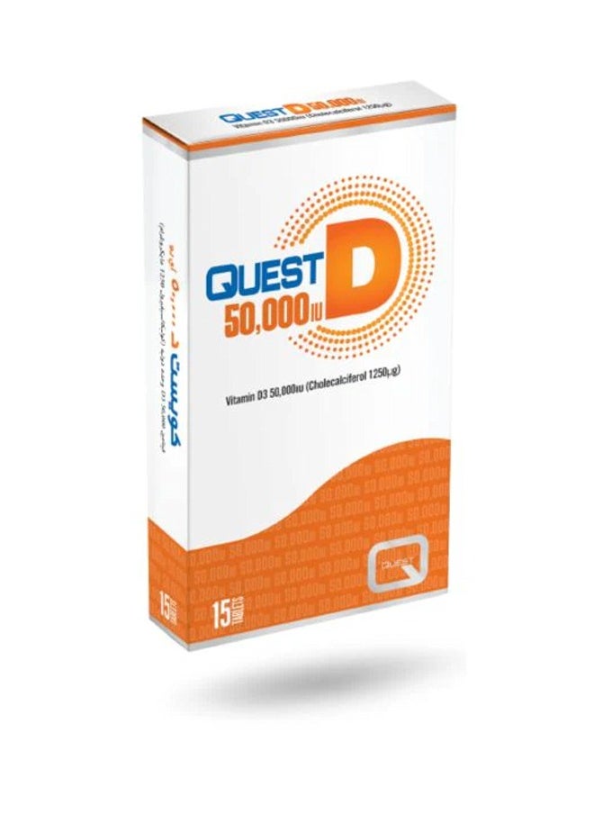 Quest - D 50000 IU (Cholecalciferol 1250) 15 Tablets: High-Strength Vitamin D3 Supplement for Comprehensive Health Support - Image 1