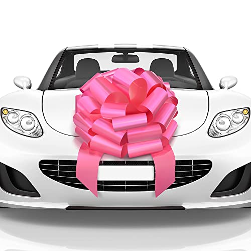 Mata1-USA - Huge Car Bow - Pink, 18 Inch - Big Gift Wrapping Bow for Large Gift Decoration - Giant Size for Indoor & Outdoor Use - 20 Loops & 4 Stickers - Image 1