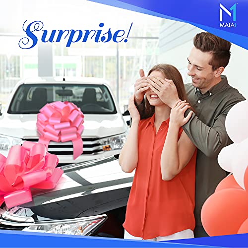 Mata1-USA - Huge Car Bow - Pink, 18 Inch - Big Gift Wrapping Bow for Large Gift Decoration - Giant Size for Indoor & Outdoor Use - 20 Loops & 4 Stickers - Image 3