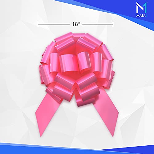 Mata1-USA - Huge Car Bow - Pink, 18 Inch - Big Gift Wrapping Bow for Large Gift Decoration - Giant Size for Indoor & Outdoor Use - 20 Loops & 4 Stickers - Image 2