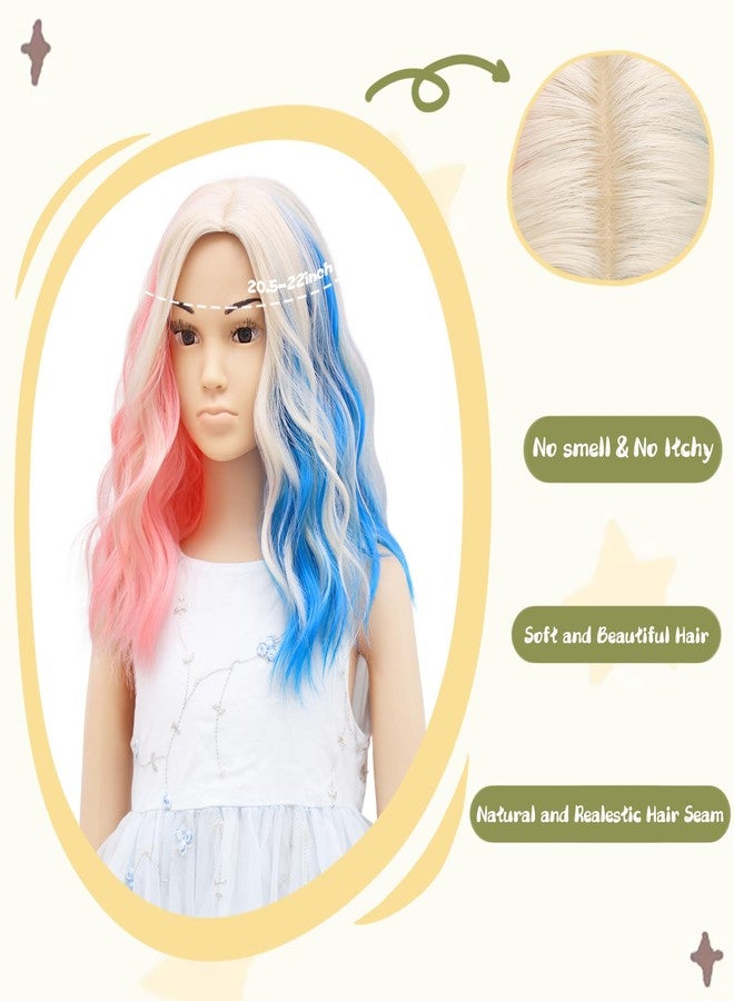 MEDO Pink and Blue Wig Kids Child Wig Short Wavy Curly Clown Girl Hair Shoulder Length Synthetic Girls Cosplay Halloween Party Costume (Pink and Blue) - Image 4