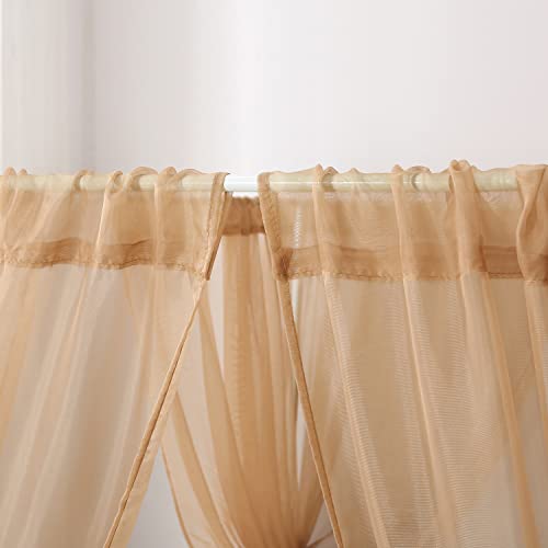 WANFASO Princess Chiffon Bed Canopy, Canopy Curtains for Queen Bed Adults, 4 Post Bed Drapes Room Decor(Light Coffee) - Image 5