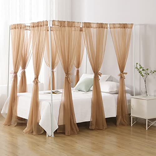 WANFASO Princess Chiffon Bed Canopy, Canopy Curtains for Queen Bed Adults, 4 Post Bed Drapes Room Decor(Light Coffee) - Image 4