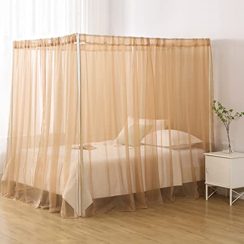 WANFASO Princess Chiffon Bed Canopy, Canopy Curtains for Queen Bed Adults, 4 Post Bed Drapes Room Decor(Light Coffee) - Image 3
