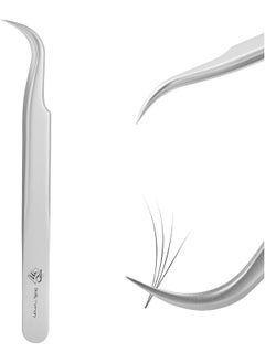 Pretty memory Pretty memory Lash Extension Tweezers Curved Tweezers for Professional Grafting Precision Stainless Steel Eyelash Extension Tweezers Silver 