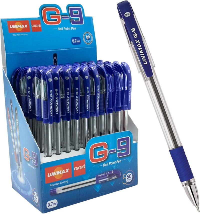 Gigis Unimax G9 Ball Point Pen 50-Pieces, 0.7 mm Tip Size, Blue - Image 1