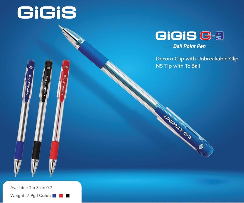 Gigis Unimax G9 Ball Point Pen 50-Pieces, 0.7 mm Tip Size, Blue - Image 2