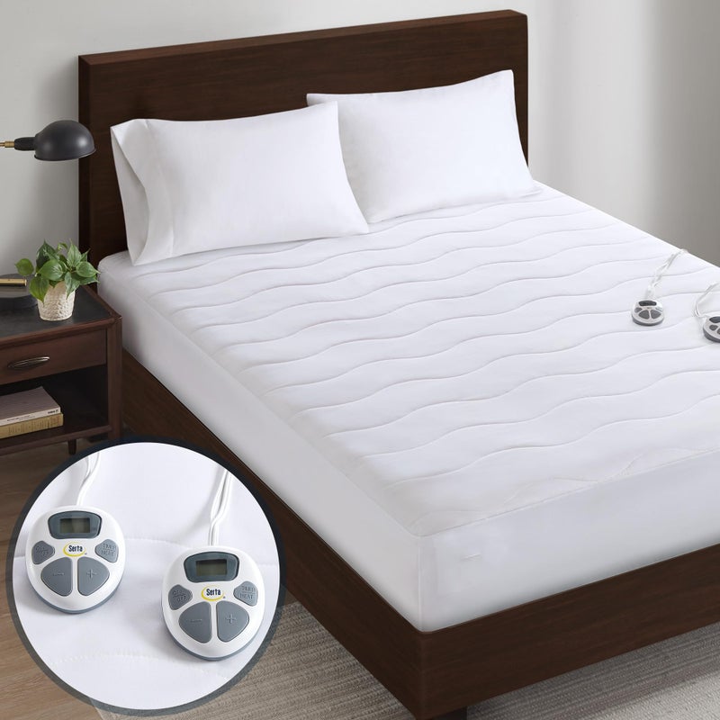 Serta Heated Mattress Pad Queen Size - Electric Mattress Pad, 10 Heat Setting Controller, Auto Shut Off Timer, Deep Elastic Pocket, Up to 17" Mattress, ETL Certified, Machine Wash, Queen, White - Image 1