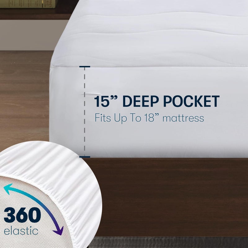 Serta Heated Mattress Pad Queen Size - Electric Mattress Pad, 10 Heat Setting Controller, Auto Shut Off Timer, Deep Elastic Pocket, Up to 17" Mattress, ETL Certified, Machine Wash, Queen, White - Image 2