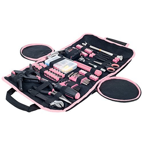 Stalwart 86-Piece Tool Set - Household Tool Kit with Screwdrivers, Pliers, Wrenches, Clamps, and Roll-Up Bag - For the Home, Office, or Car by Stalwart (Pink) - Image 1
