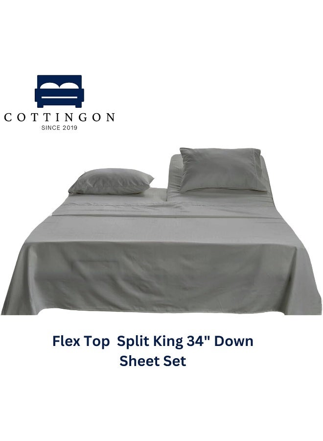 كوتينجون صفائح Flex Top King لأرقام النوم بنسبة 100 ٪ من القطن المصري- 400 TC Split (4 PCS) Head 34 "" Top Split Sheets لتناسب حتى 16 "" مرتبة عميقة (رمادي فاتح) - Image 4
