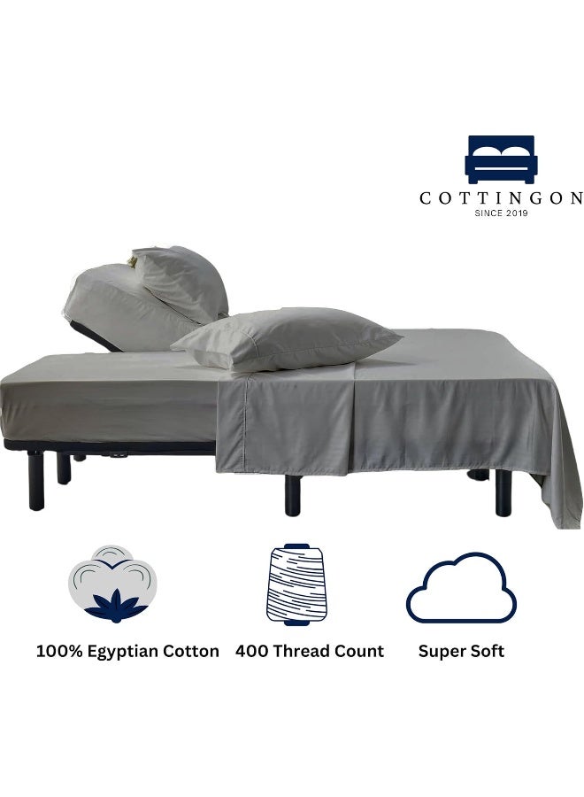 كوتينجون صفائح Flex Top King لأرقام النوم بنسبة 100 ٪ من القطن المصري- 400 TC Split (4 PCS) Head 34 "" Top Split Sheets لتناسب حتى 16 "" مرتبة عميقة (رمادي فاتح) - Image 2