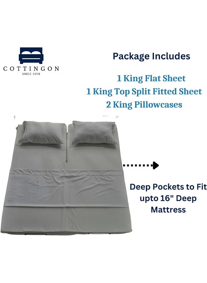 كوتينجون صفائح Flex Top King لأرقام النوم بنسبة 100 ٪ من القطن المصري- 400 TC Split (4 PCS) Head 34 "" Top Split Sheets لتناسب حتى 16 "" مرتبة عميقة (رمادي فاتح) - Image 3