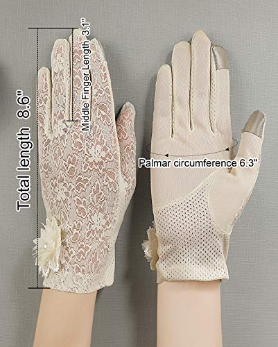 Bienvenu Women's Summer Touch Screen Gloves Lace Anti-skid Outdoor Driving Tea Party Gloves, Beige - Image 5