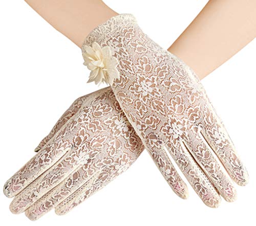 Bienvenu Women's Summer Touch Screen Gloves Lace Anti-skid Outdoor Driving Tea Party Gloves, Beige - Image 1