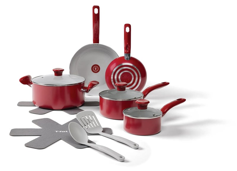 T-fal Simply Cook Ceramic Non-Stick, 12 Piece Pots and Pans Cookware Set, Red Tanin, Rasberry Compote, C499SC64 - Image 5