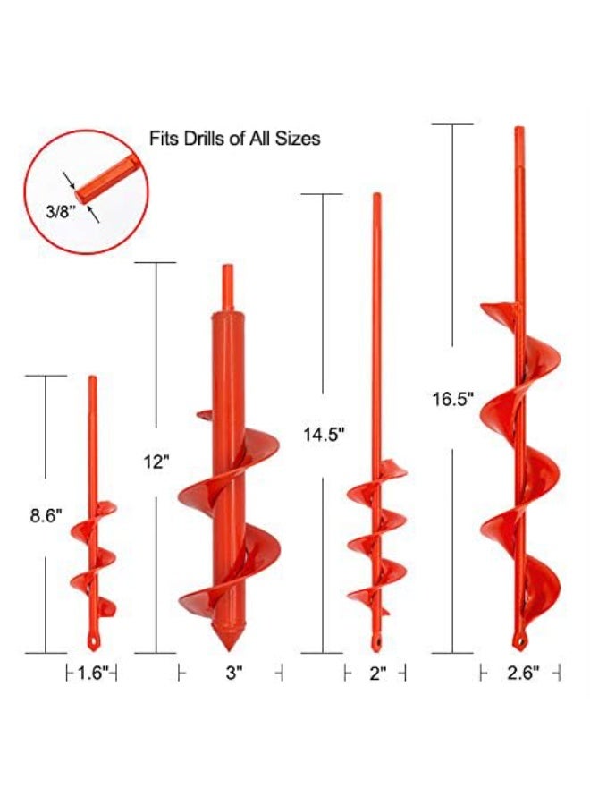 MAXCCINO Auger Drill Bit for Planting Set of 4, Garden Ground Earth Spiral Drill Bit for 3/8" Hex Drive Drill, for Post Hole Digger Bulb Bedding Digging Plant Rapid Planter - Image 2