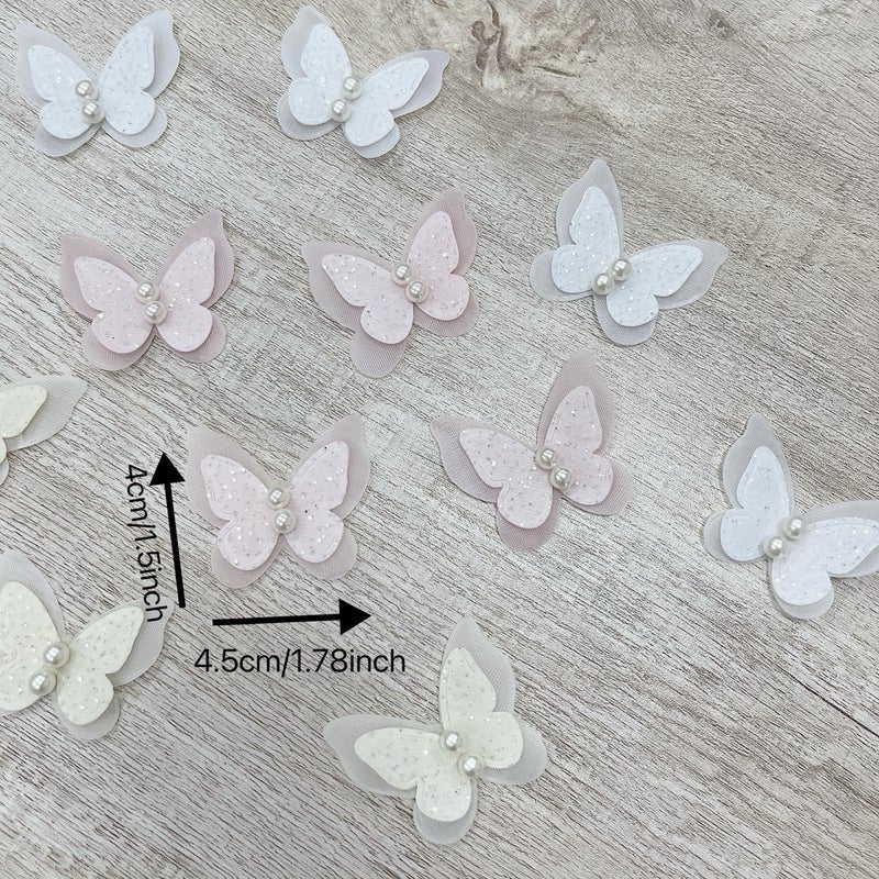 VIRFONOR 15pcs Pearl Organza Butterfly Embroidered Lace Trim,Double Layers Butterfly Wedding Appliques Sewing Lace for DIY Craft Wedding Bride Hair Dress Hat Accessories (Pink) - Image 5