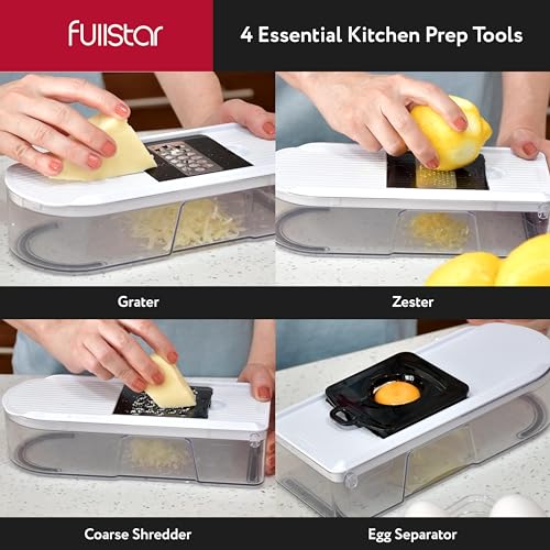 Fullstar آلة تقطيع الخضار فولستار للمطبخ - قاطع الخضار، بصل، بطاطس، فواكه وخضروات مع حاوية، أدوات وإكسسوارات المطبخ، أساسيات المنزل (10 في 1، أبيض/أسود) - Image 4