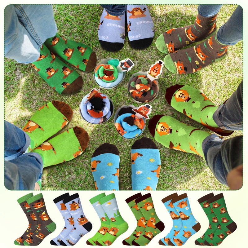 Glitopper 24 Pairs Groundhog Cupcake Socks Groundhog Day Gifts for Women Men Funny Novelty Crew Socks Spring Party Favors Supplies - Image 5
