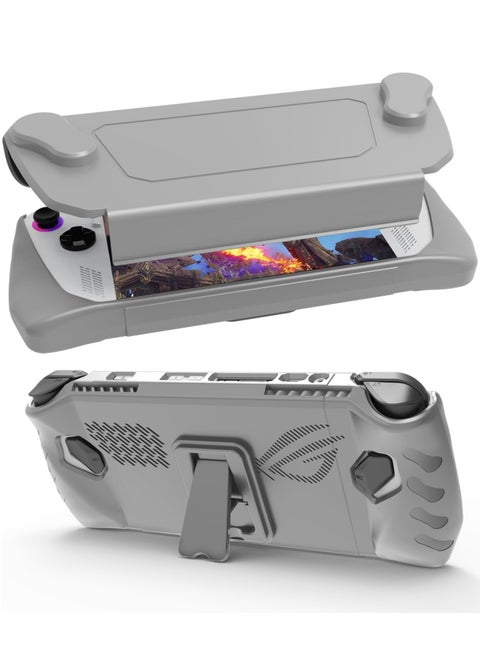 Full Protective Case for ASUS Rog Ally 7" 2023 Case with Detachable Front Shell Cover Kickstand Protector Case Non Slip and Anti Scratch Frosted Handheld Design Grey