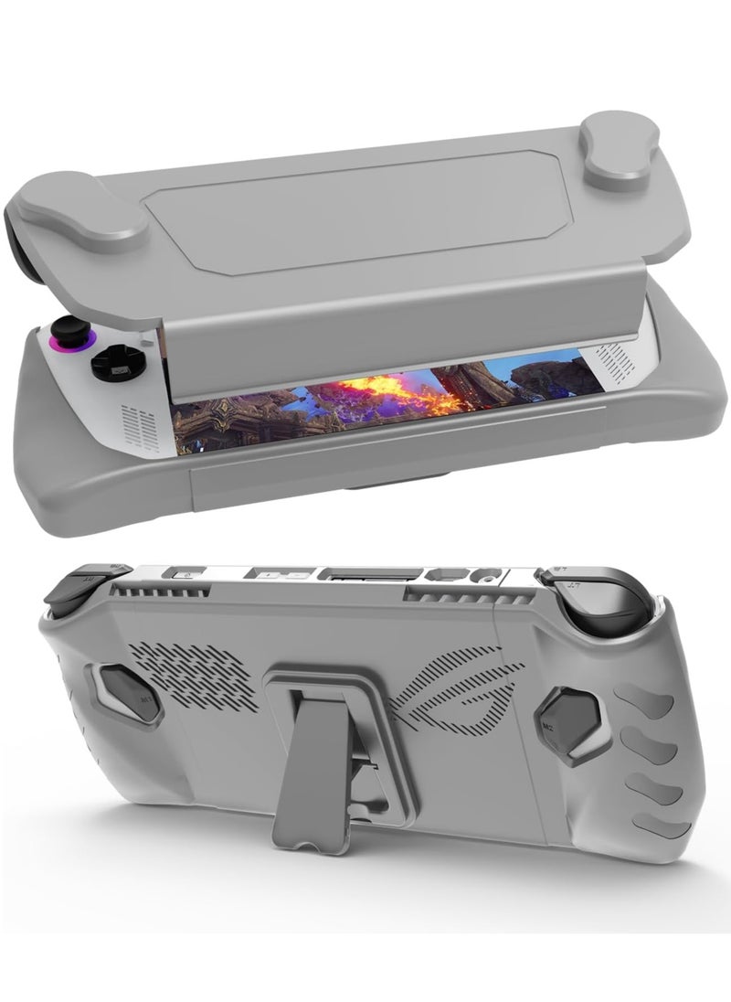 Full Protective Case for ASUS Rog Ally 7" 2023 Case with Detachable Front Shell Cover Kickstand Protector Case Non Slip and Anti Scratch Frosted Handheld Design Grey