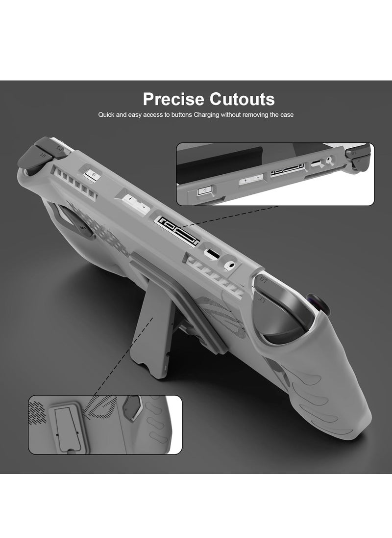 Full Protective Case for ASUS Rog Ally 7" 2023 Case with Detachable Front Shell Cover Kickstand Protector Case Non Slip and Anti Scratch Frosted Handheld Design Grey