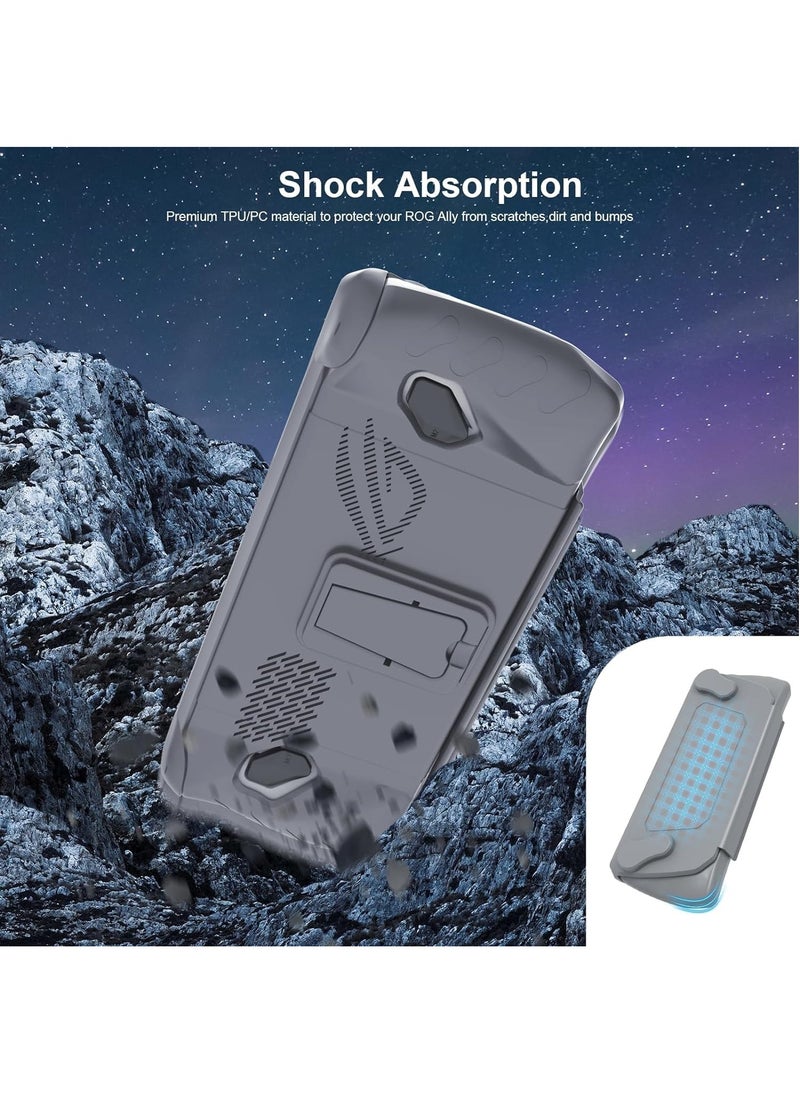 Full Protective Case for ASUS Rog Ally 7" 2023 Case with Detachable Front Shell Cover Kickstand Protector Case Non Slip and Anti Scratch Frosted Handheld Design Grey