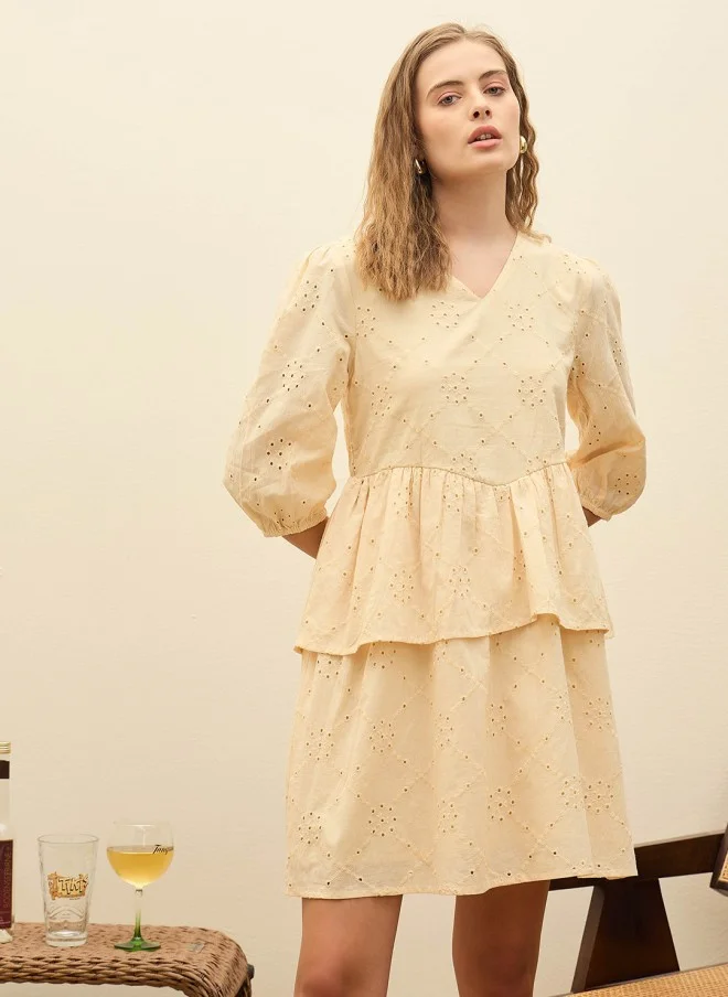 ساسافراس Embroidered Puff Sleeve Fit & Flare Dress for Women