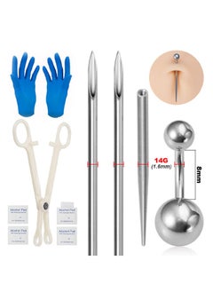Belly Button Ring Piercing Kit,Belly Button Piercing Kit Stainless Steel 14G Belly Button Rings Piercing Needles Disposable Piercing Clamps Set Navel Belly