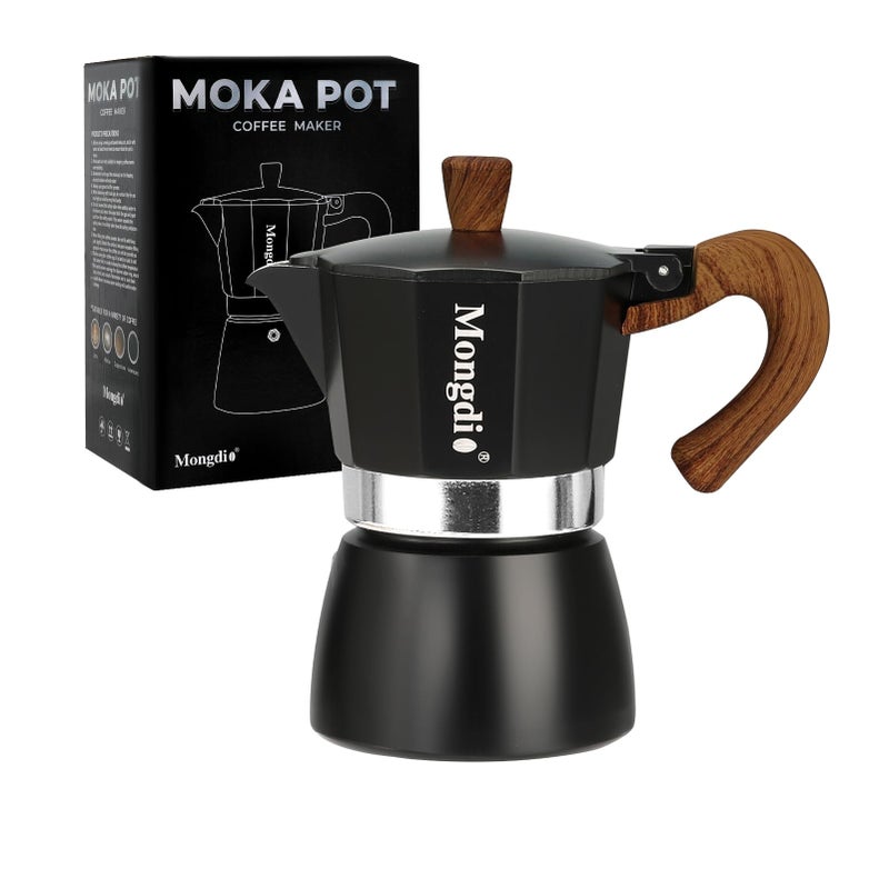 Mongdio Stovetop Espresso Maker Moka Pot, Cuban Coffee Maker Stove top coffee maker Moka Italian Espresso Greca Coffee Maker Brewer Percolator, 3 Espresso Cups, 5 oz - Black - Image 1