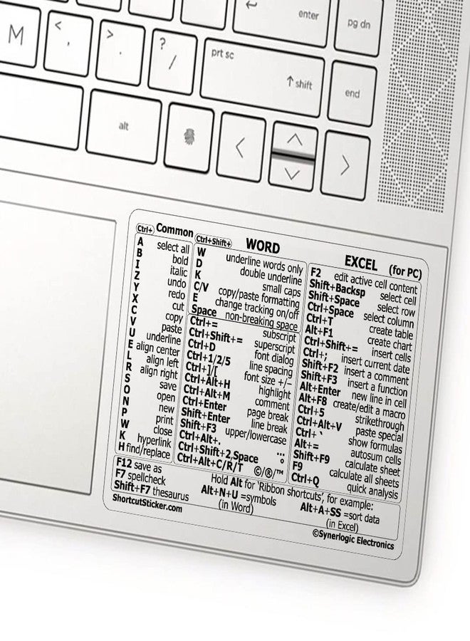 Synerlogic ملصق اختصارات ويندوز لبرنامجي Word/Excel من Synerlogic (قطعتان) | دليل مرجعي لاختصارات لوحة المفاتيح | أساسيات العمل من المنزل | ورقة غش اختصارات Excel، فينيل مغلف (شفاف/صغير/2) - Image 1