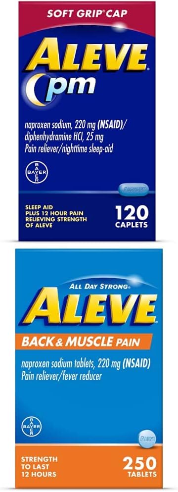 Aleve أليفي بي إم نابروكسين صوديوم أقراص 120 عدداً لآلام الظهر والعضلات مع نابروكسين 250 عدداً مساعد للنوم ومسكن للألم - Image 1