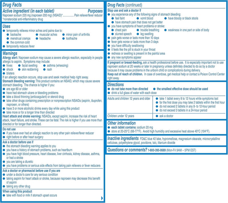Aleve أليفي بي إم نابروكسين صوديوم أقراص 120 عدداً لآلام الظهر والعضلات مع نابروكسين 250 عدداً مساعد للنوم ومسكن للألم - Image 3