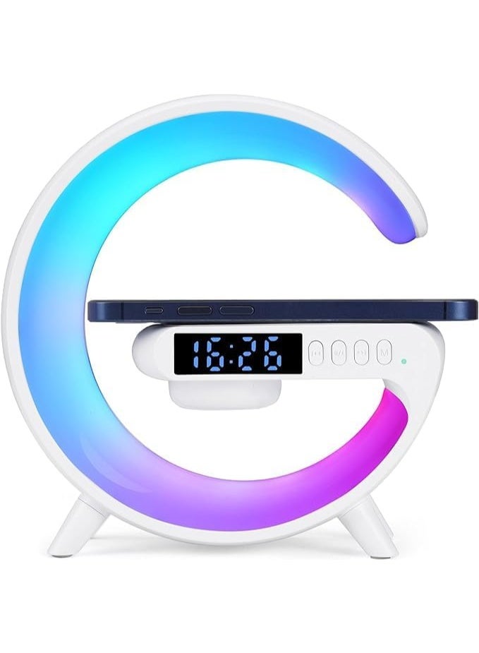ريتش لايف Wireless Speaker Atmosphere Lamp with Wireless Charger | RGB LED Night Light Bluetooth Speaker Alarm Clock FM Radio Dimmable Ambient Table Lamp for Bedroom Home Office White - Image 1