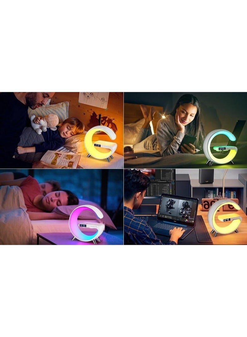 ريتش لايف Wireless Speaker Atmosphere Lamp with Wireless Charger | RGB LED Night Light Bluetooth Speaker Alarm Clock FM Radio Dimmable Ambient Table Lamp for Bedroom Home Office White - Image 3