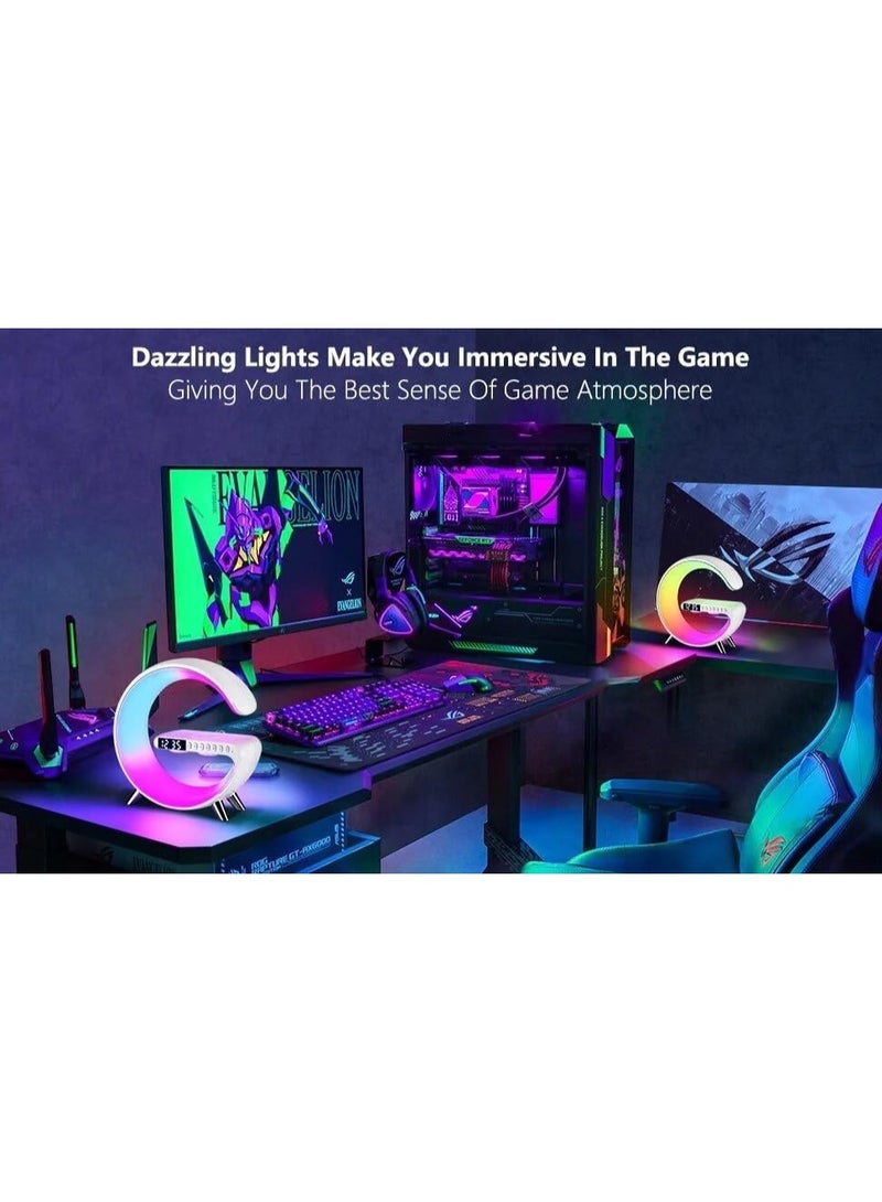 ريتش لايف Wireless Speaker Atmosphere Lamp with Wireless Charger | RGB LED Night Light Bluetooth Speaker Alarm Clock FM Radio Dimmable Ambient Table Lamp for Bedroom Home Office White - Image 4